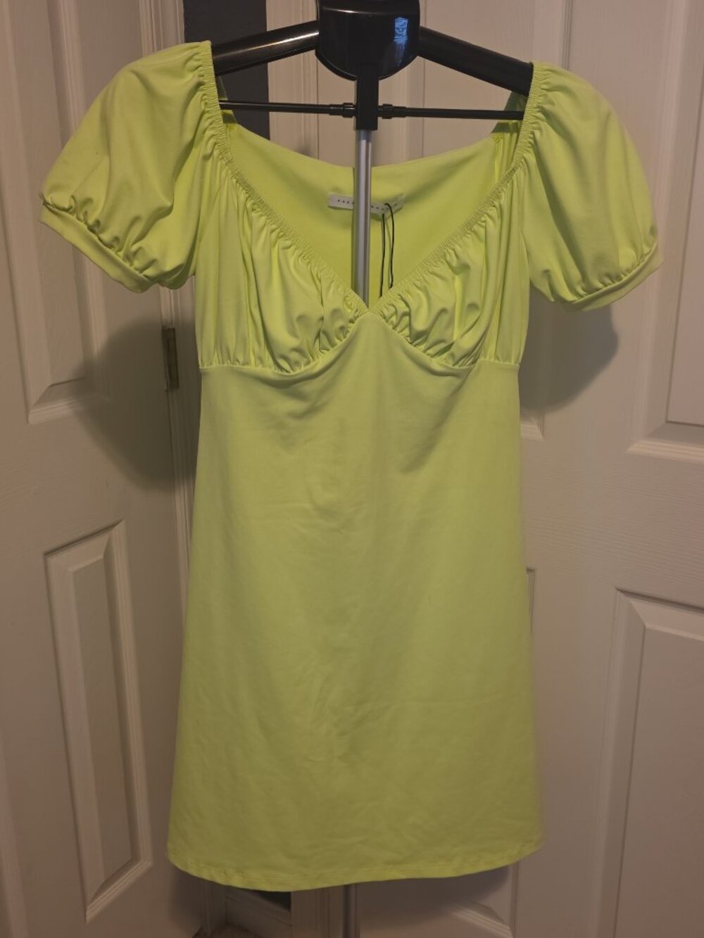 Susana Monaco Puff Sleeve A Line Mini Dress in Electric Green Size Medium NEW